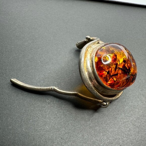 Vintage Baltic Amber Cabochon Project Salvage Piece Silver Part Repair Read - Picture 5 of 16